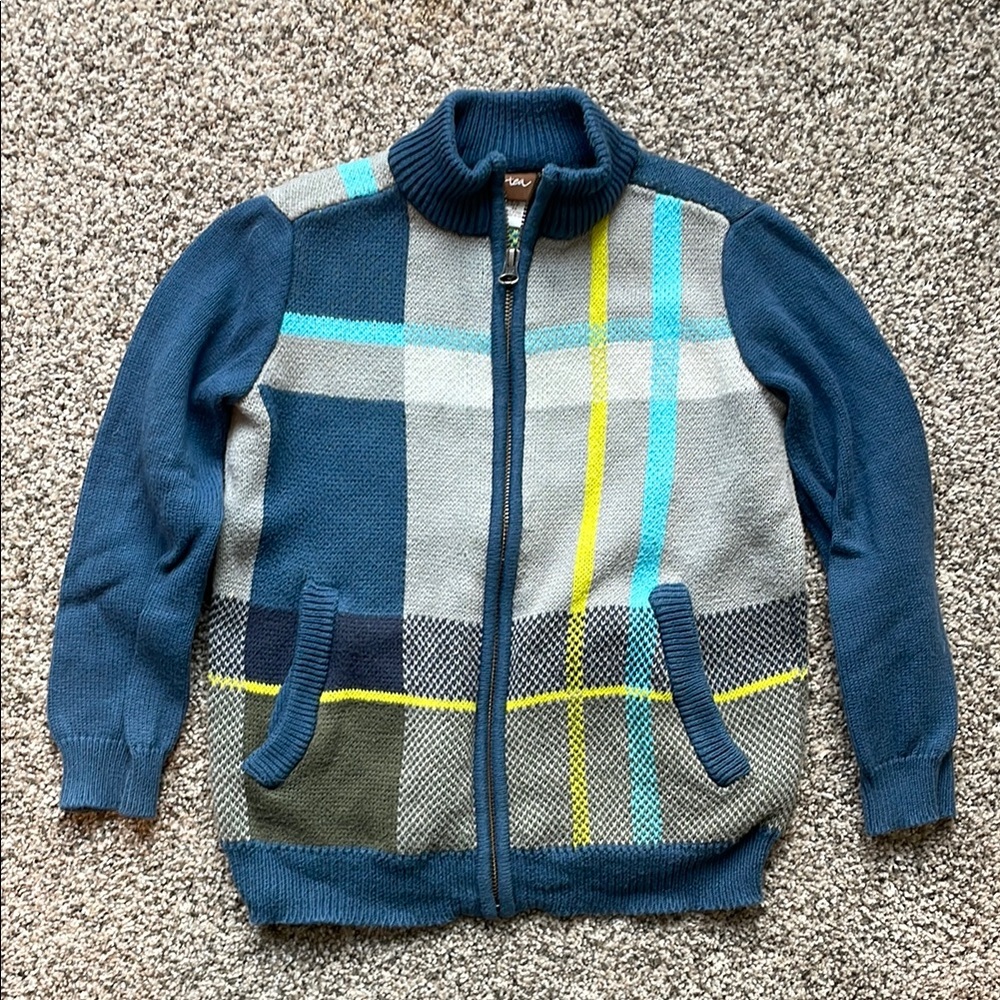 Tea Collection Boys Plaid Zip-Up Sweater Jacket - S/P (4-5)
